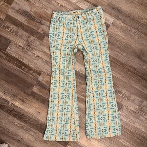 Rock & Roll Denim Girls Size 12 Turquoise Aztec Western Flare Pants